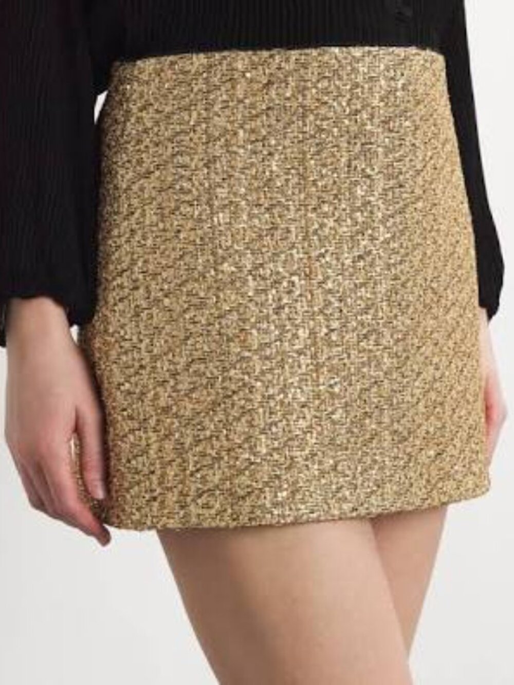 NWT Alice + Olivia Rubi Embellished Tweed Micro Mini Skirt Gold Size 6